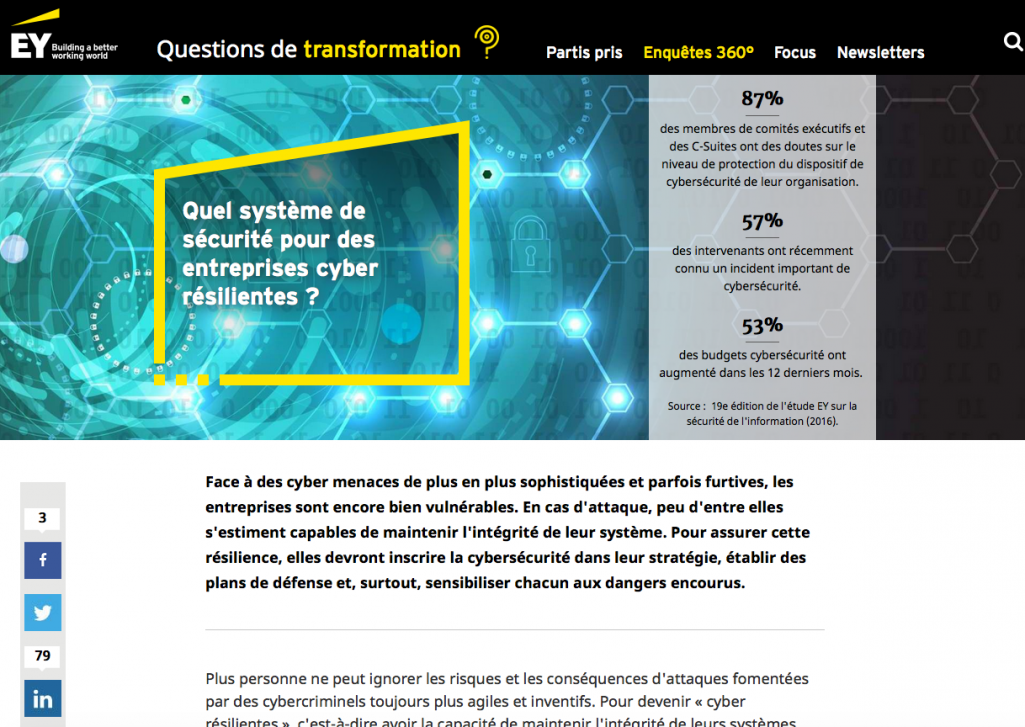 Notably through their Questions of Transformation website EY aims to deal with issues linked to company transformation